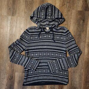 🌴🏄‍♂️Hollister California Navy White Fair Isle Knit Pullover Hoodie Sweater-M